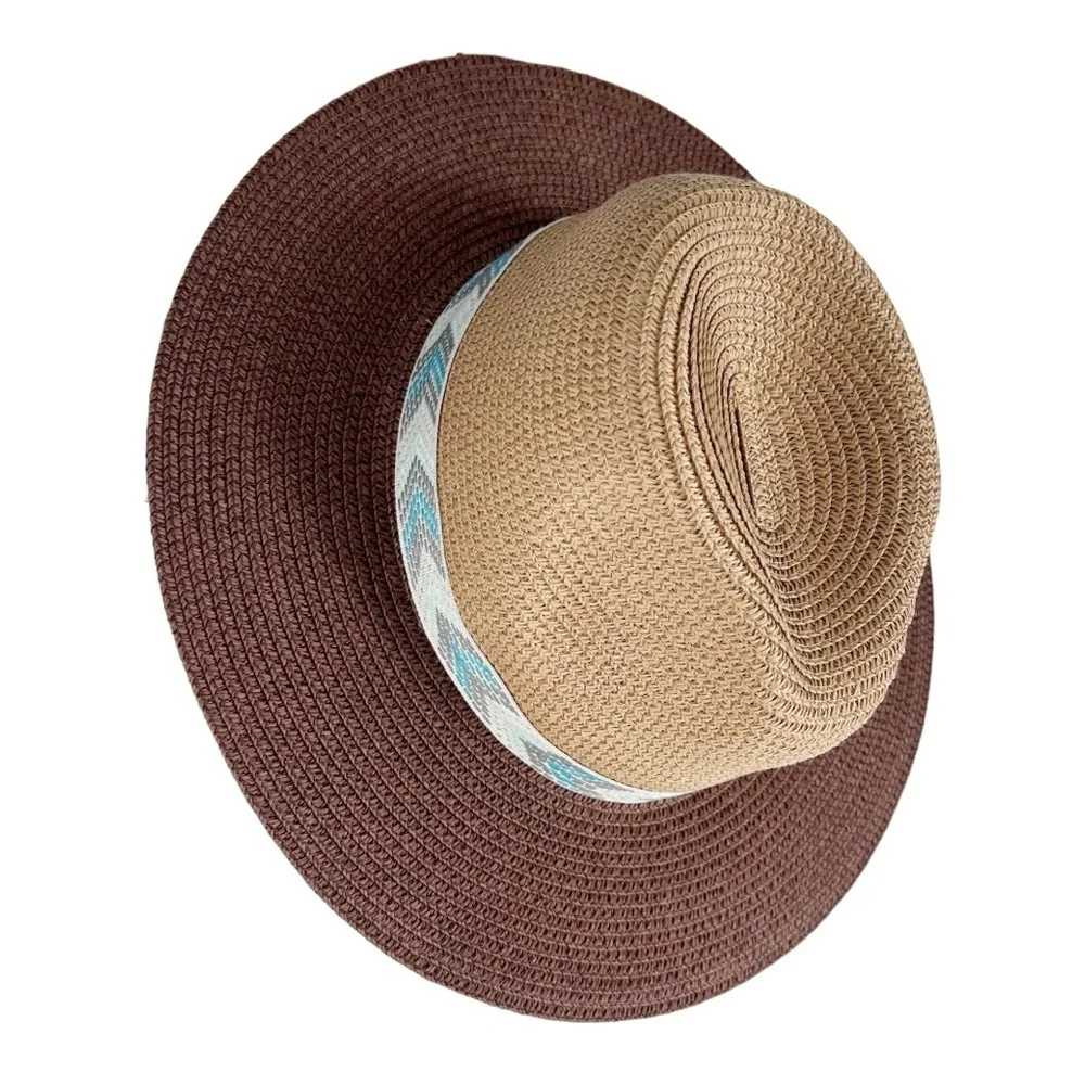 EDDIE BAUER ombre Panama Straw Hat 3” Brim two tone brown